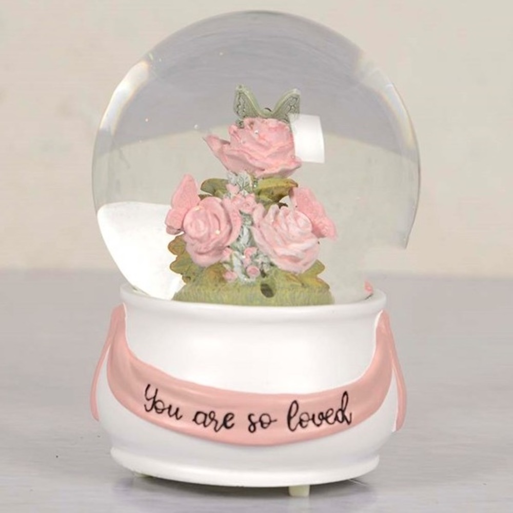 Cracker Barrel Light Up Large Snow Globe Glitter Roses “You Are So Loved”